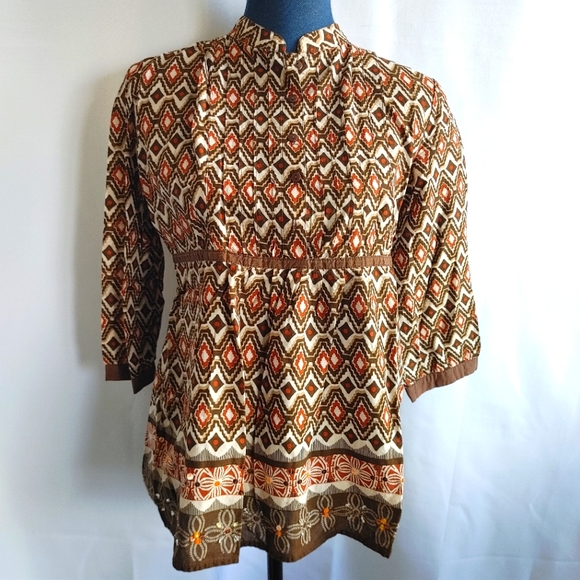 Art and Soul Boho Print Popover Blouse top - Picture 1 of 8